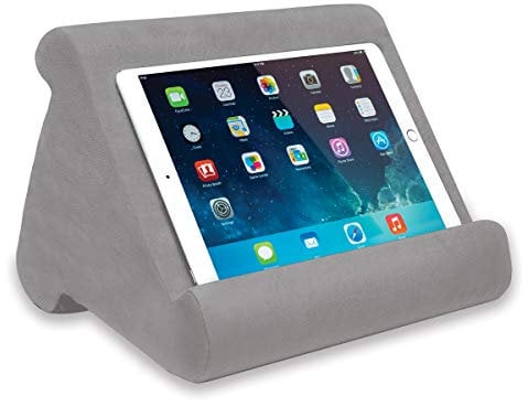 JML Pill-O-Pad Tablet Stand - Tri-Ledge, Lap Mounted, Soft Tablet Holder with Side Pocket - Compatible with iPad, Kindle and More, Sturdy and Lightweight, for Women & Men - Light Grey