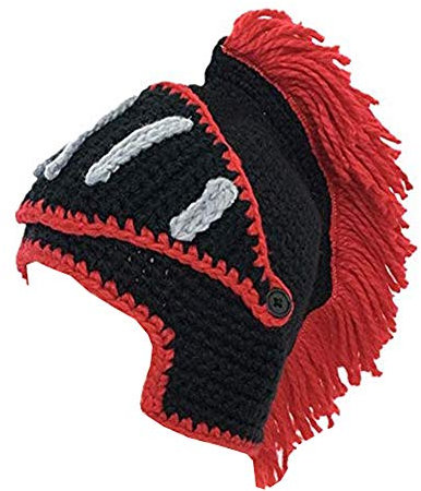 YEKEYI Lustige Ritterhelm Beanie mit Bart Mütze Handgemachte Strickmütze Winter Dicke Kappe Octopus Hut Halloween Cosplay Skimaske, 04black, Einheitsgröße