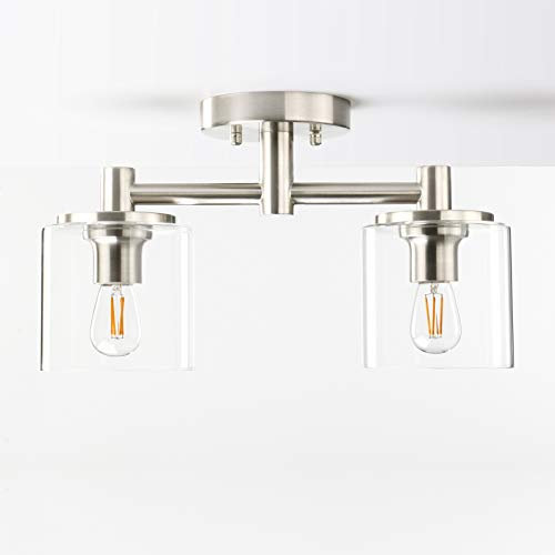 Yosoan Industrial Edison Glass Ceiling Lights, 2 Glass Pendant Light Fitting, Loft Bar Flush Mount Hanging Lights (Brushed)