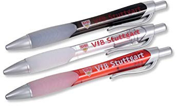 VfB Stuttgart Kugelschreiber 3er-Set schwarz transparent rot, Stift, Kuli - Plus Lesezeichen Wir lieben Fußball