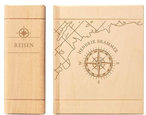 Casa Vivente Sparbuch aus Holz mit Gravur, Personalisiert mit Namen, Spardose für Urlaubsgeld, Geldgeschenk-Sparbüchse, Urlaubskasse