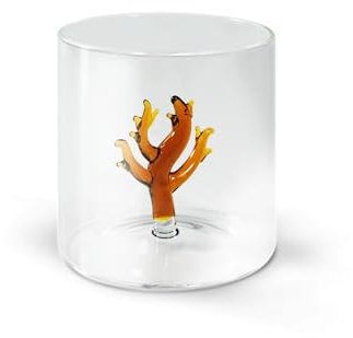 WD Lifestyle Bicchiere in vetro borosilicato. Capacità 250 ml. Decoro corallo.