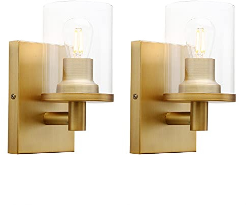 Yosoan Lighting Pack of 2 Modern Glass Wall Lights Indoor, Vintage Up Wall Light Fittings for Living Room, Dining Room, Bedroom, Hallway, Kitchen (Gold)
