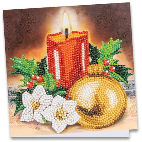Ideen mit Herz Diamond-Painting-Grußkarte | 370 g/m² | Inkl. Umschlag & Werkzeug | 16 cm x 16 cm (Kerze & Weihnachtskugel/Design 2)