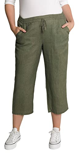 Ulla Popken Damen große Größen Übergrößen Plus Size 7/8-Leinenhose, elastischer Bund, natürlich kühl lodengrün 46 803829190-46