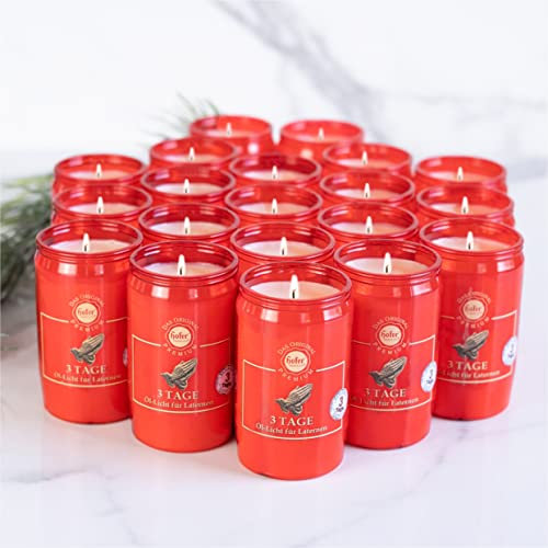 20er Set HOFER Premium Öl-Licht [rot] 3 Tage Brenndauer | Trauerlicht für Grablaterne | Grablicht, Friedhofskerze