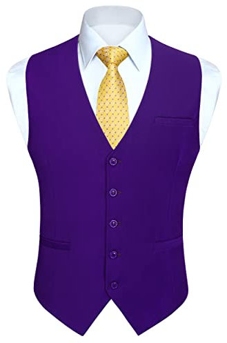 HISDERN Gilet Da Abito Da Uomo Gilet Tinta Unita Da Festa Di Nozze Cerimonia Panciotto Formale In Cotone Per Uomo,Viola,L