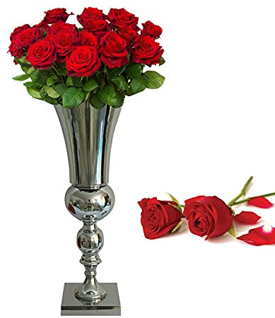 Deko vase Amphore Dekorative Verzierung Pokal 50cm Eisen Silber Farbe Vase Ideal zur Lagerung von Trockenblumen&Frische Blumen,Blumenvase Deko Wohnzimmer, Schlafzimmer