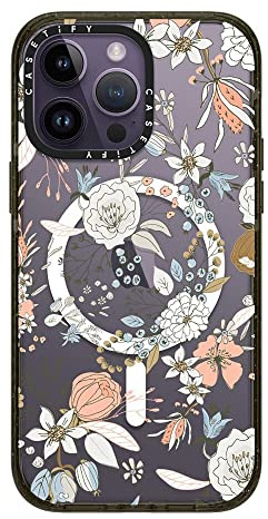 CASETiFY Impact iPhone 14 Pro Max Case [4X Military Grade Drop Tested / 8.2ft Drop Protection/Compatible with Magsafe] - Abstract modern coral white pastel - Clear Black