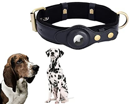PUSHY.D AirTag-Halsband für Hunde und Katzen Hochwertiges Leder Warmes Fleece Langlebiges Intelligentes Verstellbares Anti-Verlust-Halsband mit Tracker Für Kleine Mittlere und Große Hunde(Schwarz,M)