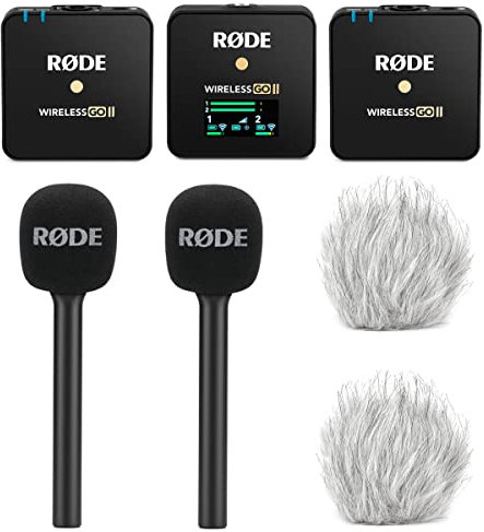 Rode Wireless GO II Funk-Mikrofon Set + 2X Interview GO Handadapter + 2X keepdrum Fell-Windschutz