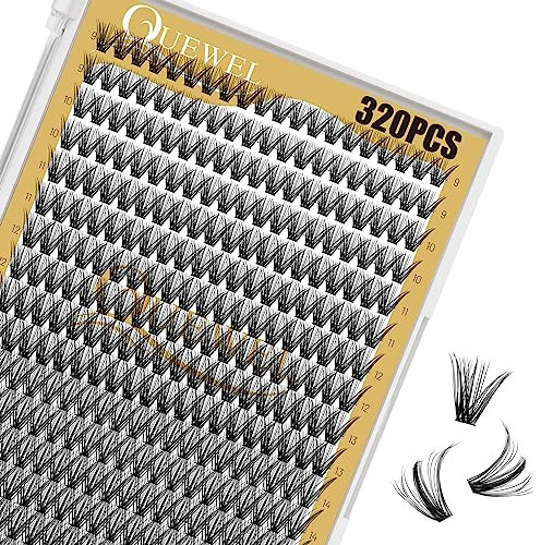 320Pcs Individual-Lashes QUEWEL Cluster-Lashes 40D D Curl MIX9-16mm Individual Lash Extension Lash-Clusters DIY Eyelash Extensions For Home Use (40D 0.07D MIX9-16mm)