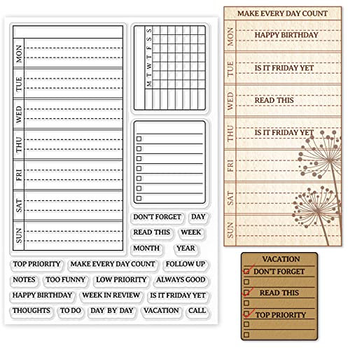 GLOBLELAND Wochenplan Klare Stempel Kalender Zeitplan Silikon Klare Stempel Siegel Für Karten Basteln DIY Scrapbooking Fototagebuch Album Dekoration