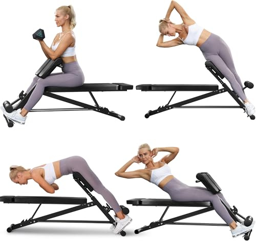 BODY RHYTHM Verstellbare Hantelbank, zusammenklappbarer römischer Stuhl für Ganzkörpertraining, Sit-Up-Bank, Hyper Rückenverlängerung, Schräg-, Flach- und Ablehnungsbank (schwarz)