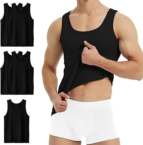YouShow Unterhemd Herren Schwarz Tank Top Feinripp Baumwolle Sport Muskelshirts Sommer 5er Pack XXL