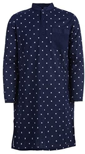 Lucky Nachthemd Herren Langarm Stehkragen Uni Brusttasche, Farbe:Navy, Größe:M