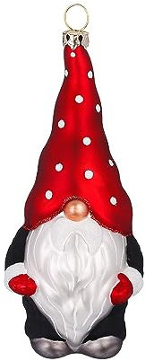 Christbaumschmuck Wichtel 12,5cm Glas Zwerg zum Aufhängen Rot Weiß Schwarz - Weihnachtsbaum Anhänger - Weihnachtswichtel mit Fliegenpilz-Mütze - Handbemalter Weihnachtsbaumschmuck