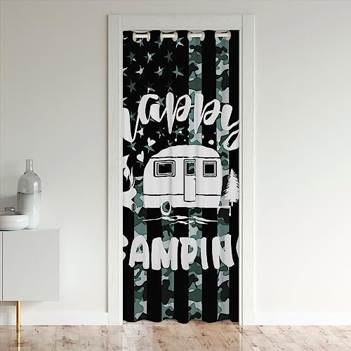 richhome Wohnmobil Wohnmobil Verdunkelungsvorhang 1 Panel 86x203, Camo Sterne Streifen Amerikanische Flagge Türvorhang Moderne Tür für Küche Restaurant, Happy Camping See Haus Tür Vorhang