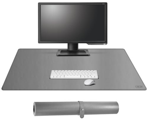 Cacoy 90x50cm Leather Desk Pad Protector, Large PU Leather Desktop Blotter Mats for Keyboard and Mouse, Waterproof Desk Writing Pad for Office and Home (Grey)