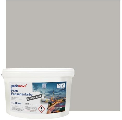 Preismaxx Profi Fassadenfarbe urban colors, bunte Außenfarbe, grau, taupegrau, taupe grey 5L, matte, wasserabweisende Aussen-Dispersion, hohe Wasserdampfdurchlässigkeit