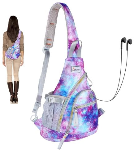 SIMTOP Tasca sul petto da donna, piccola borsa con foro per cuffie, borsa a tracolla casual, con tracolla regolabile, per sport all'aria aperta, viaggi, campeggio, shopping (viola), Lilla