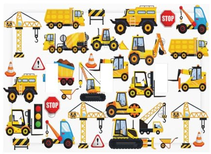 Truck Car Vehicle Transport Decorative 3 Gang Light Switch Cover Cartoon Construction Kids Boys Girls Nursery Bedroom Classroom Triple Toggle Outlet Electrical Switch Socket Plug Face Plate Cover