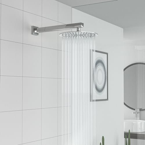 Rain Shower Head Stainless Steel - Sarlai 10 Inch Rainfall Shower Head Chrome Round Ultra Thin 304 Stainless Steel Large Shower Head with Silicone Nozzle (Showerhead Diameter: 254mm)