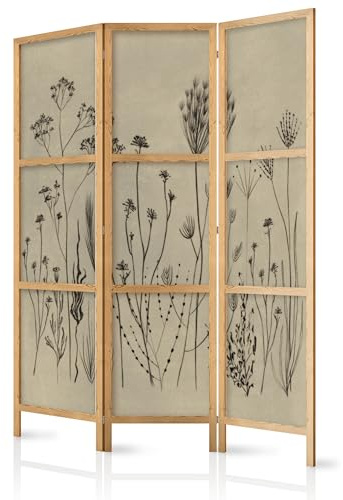 murando - Paravent Raumteiler Holz, 135x172 cm, 3-teilig, Wohnzimmer, Büro | Mobiler Sichtschutz, sofort einsatzbereit, Holzrahmen, ideal fürs Wohnzimmer oder Büro, geruchsneutral, lichtbeständig