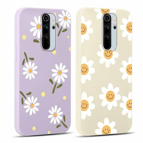 Yoedge 2 Stück HandyHülle für Xiaomi Redmi Note 8 Pro Hülle 6,53, Mädchen Case Blumen Muster Aesthetic Design,Frauen Geschenk Weich Silikon Stoßfest Case für Xiaomi Redmi Note 8 Pro, Lila Blume