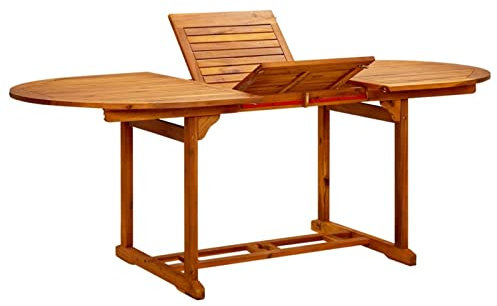 Homgoday Table de jardin extensible en bois d'acacia massif avec trou pour parasol - Table de jardin - Balcon - 200 x 100 x 75 cm
