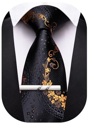 Barry.Wang Paisley Cravate pour Hommes Floral Attacher Poche Carré Boutons de manchette Ensemble Designer
