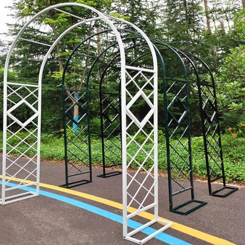 Metal Garden Arch Heavy Duty Strong Tubular Arbour, Durable Wrought Iron Trellis Garden Decorations Outdoor For Climbing Plants For Patio Lawn Wedding Party W220xH230xD40cm (Color : White, Size : W3