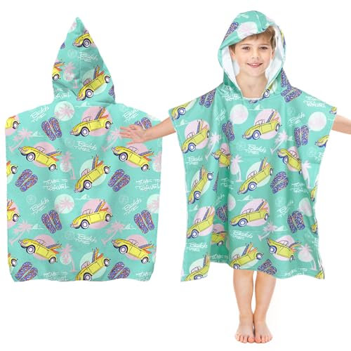 Badeponcho Kinder mit Kapuze, Mikrofaser Poncho Strandtuch, Handtuch Poncho Kinder, Badehandtuch Kinder Badeponcho, Badetuch Kinder für MäDchen, Jungen Kleinkind 2-8 Jahre Alt (Auto)
