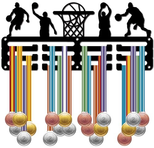 CREATCABIN Porta Medaglie da Basket Appendiabiti per Medaglie Espositore per Premi da Appendere alla Parete Decorazione della Stanza 3 Linea Design Contiene 60+ medaglie Regalo per Atleti di 29x13cm