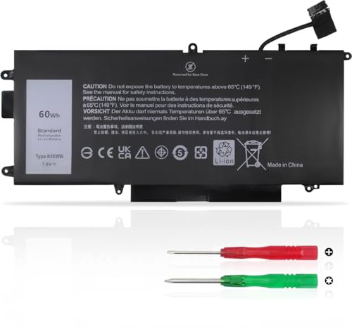 60Wh K5XWW 71TG4 Laptop Akku Kompatibel mit Dell Latitude 7390 2-in-1, Latitude 5289 2-in-1, Latitude 7389 2-in-1, Latitude L3180 Series P29S001 P29S002 725KY N18GG 6CYH6 7.6V