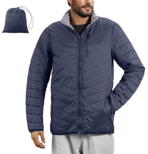 JEMIDI Herren Steppjacke leicht - Wasserabweisende Puffer Jacket - Pufferjacke wendbar - Leichte Herbst Winter Jacke - 5 Reißverschlusstaschen - Übergangsjacke Isolationsjacke