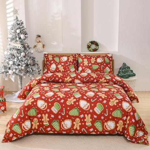 Boqingzhu Weihnachts Bettwäsche 135x200cm Weihnachtsmann Tannenbaum Kinder Warm Winter Weihnachten Bettwäsche Set Microfaser Bettbezug und Kissenbezug 80x80cm mit Reißverschluss