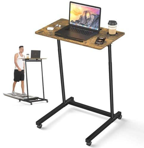 Eocnrhe Treadmill Desk, Walking Pad Desk, Standing Desk for Walking Pad, Small Standing Desk with Wheels, Portable Desk for Laptop, Rolling Desk Adjustable Height, Mobile Standing Desk, Bedside Table
