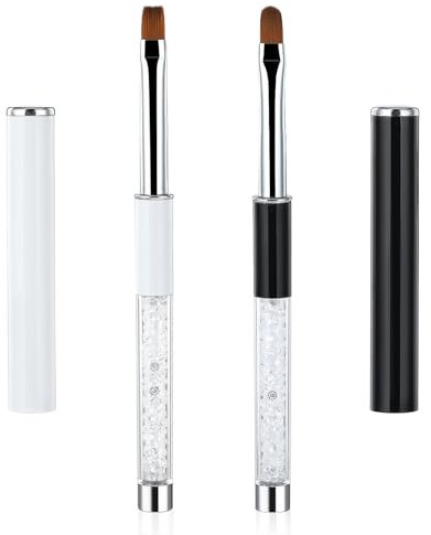 2Pcs Gel Nail Brush, Oval & Flat UV Gel Nail Brush Set with Rhinestone Handle Builder Nail Art Clean Up Brushes for Nail Art Design Painting DIY and Cleaning Polish Mistake on the Cuticles