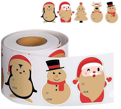 Weihnachts-Rollenaufkleber,Weihnachtsaufkleber-Rolle,200 Stück Weihnachtsaufkleber Weihnachtsmann Schneemänner Rentier Etiketten - Frohe Weihnachten-Aufkleber, selbstklebende Urlaubs-Umschlagaufkleber
