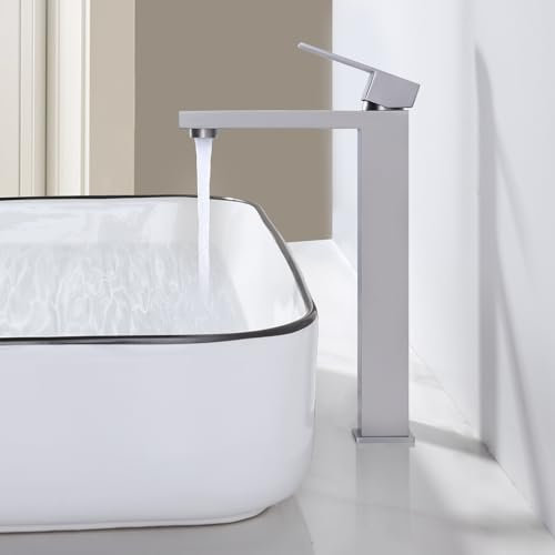 ARCORA Waschtischarmatur, Hochdruck Wasserhahn Bad aus 304 Edelstahl Armatur Waschbecken mit 50cm Anschlussschläuche, Gebürstetes Nickel