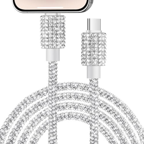Coolden USB C auf iPhone Kabel 1,2M 60W iPhone Ladekabel Power Delivery Schnellladekabel Glitzer Strass Design USB C Ladekabel für 14/13/12/11 Pro Max/X/XS/XR/8/6/iPad, für USB C Ladegeräte Weiß