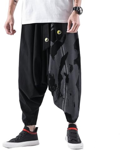 Seidarise Haremshose für Herren, Hip-Hop-Jogginghose, weites Bein, leger, Haremshose, Leinen, japanisches Yoga