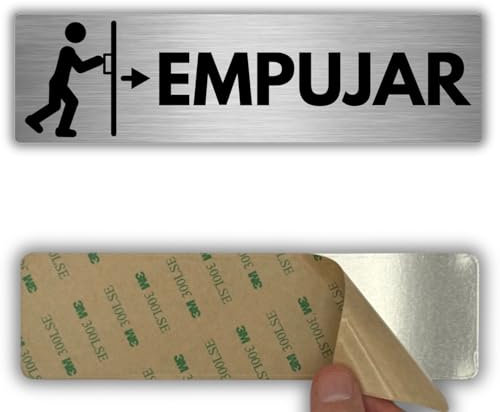 LEIASA | Señal Adhesiva Empujar Puerta - 5x18 cm - Grosor 0.8 mm - Aluminio - Rótulo Empuje para Abrir - Signo Empujar Puerta - Cartel Adhesivo 3M Empujar