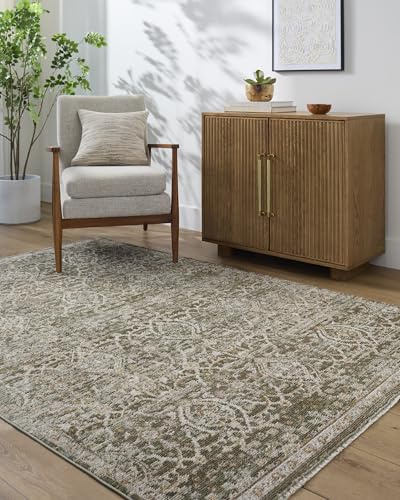 Livabliss x Galey Alix Vintage Carpet 140x200 cm – Scandi Neutral Boho Style Rug for Living Room & Bedroom, Easy Care Pile Floor Covering, Olive Taupe Brown