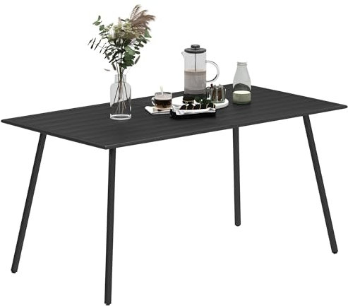 Outsunny Garden Dining Table for 6 Person, Rectangle Outdoor Table with Easy Clean Slat Top, Rust Resistant Steel Frame, for Terrace, Balcony, 150 x 80 x 74 cm, Black