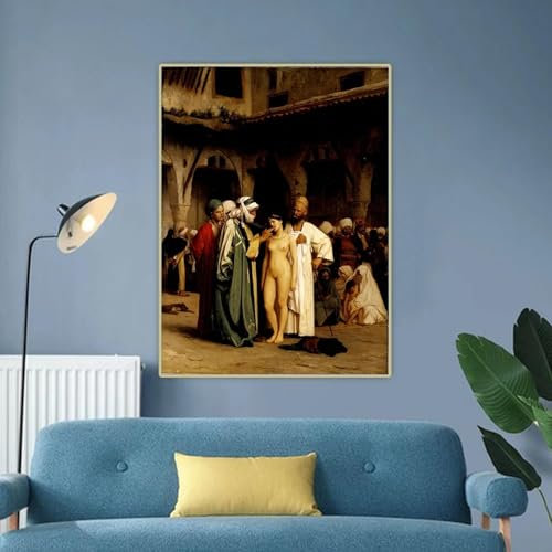 GKUVBF Der Sklavenmarkt 1866 von Jean Leon Gerome, Kunstdruck auf Leinwand, Gemälde, ästhetisches Bild, Wanddekoration, Heimdekoration, 35 x 45 cm, rahmenlos