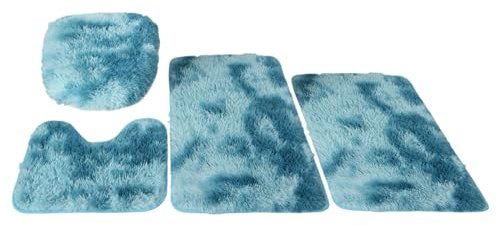 Insun Badezimmerteppich Set 4 Teilig, Flauschig Badezimmerteppich Anti-Rutsch Waschbar mit WC Vorleger und Toilettendeckelbezug Batik Dunkelblau