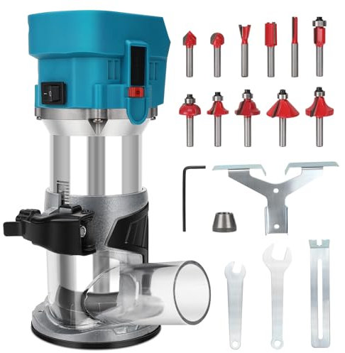 Défonceuse sans fil pour batterie Makita 18 V (sans batterie), 800 W - Fraise à bordure sans balais - Défonceuse à une main - Avec jeu de 12 fraises - 6 vitesses variables