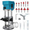 Fresa a batteria per Makita da 18 V (senza batteria), 800 W, fresatrice senza spazzole, fresatrice per legno, con 12 pezzi, 6 velocità variabile
